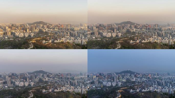 首尔的城市天际线，日夜流逝