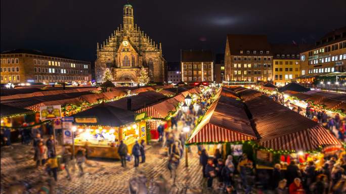 纽伦堡圣诞节市场夜间时间流逝