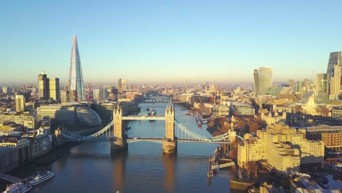 伦敦和泰晤士河城市景观空中视频