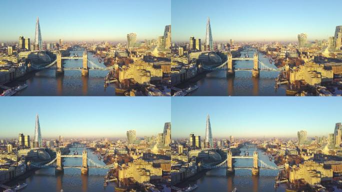 伦敦和泰晤士河城市景观空中视频