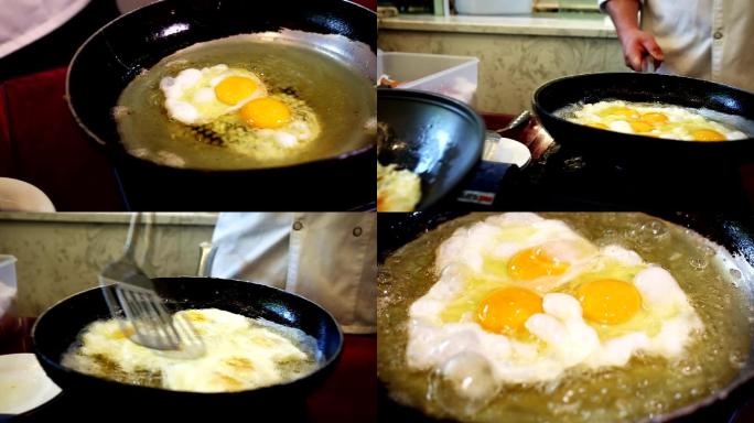 厨师煎荷包蛋煎鸡蛋高清视频