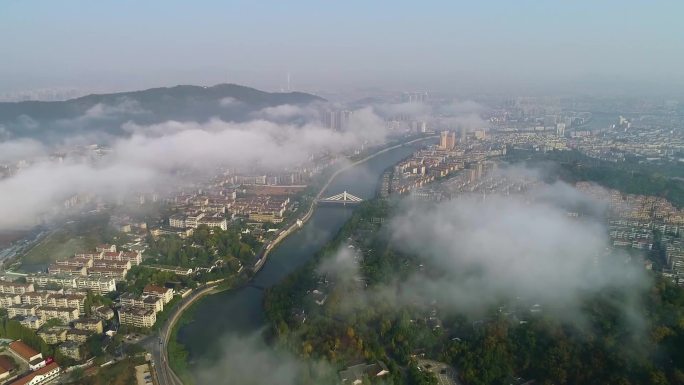 绍兴市诸暨市西施故里云雾航拍