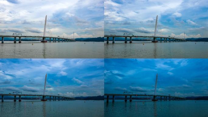 蓝调时间的深圳湾大桥