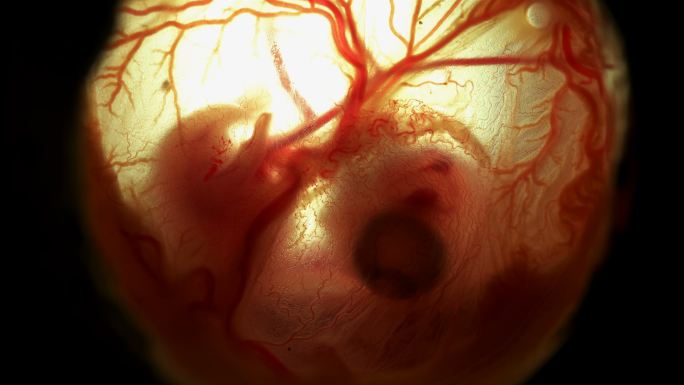 心跳和血液流经鸡蛋中鸡胚的血管