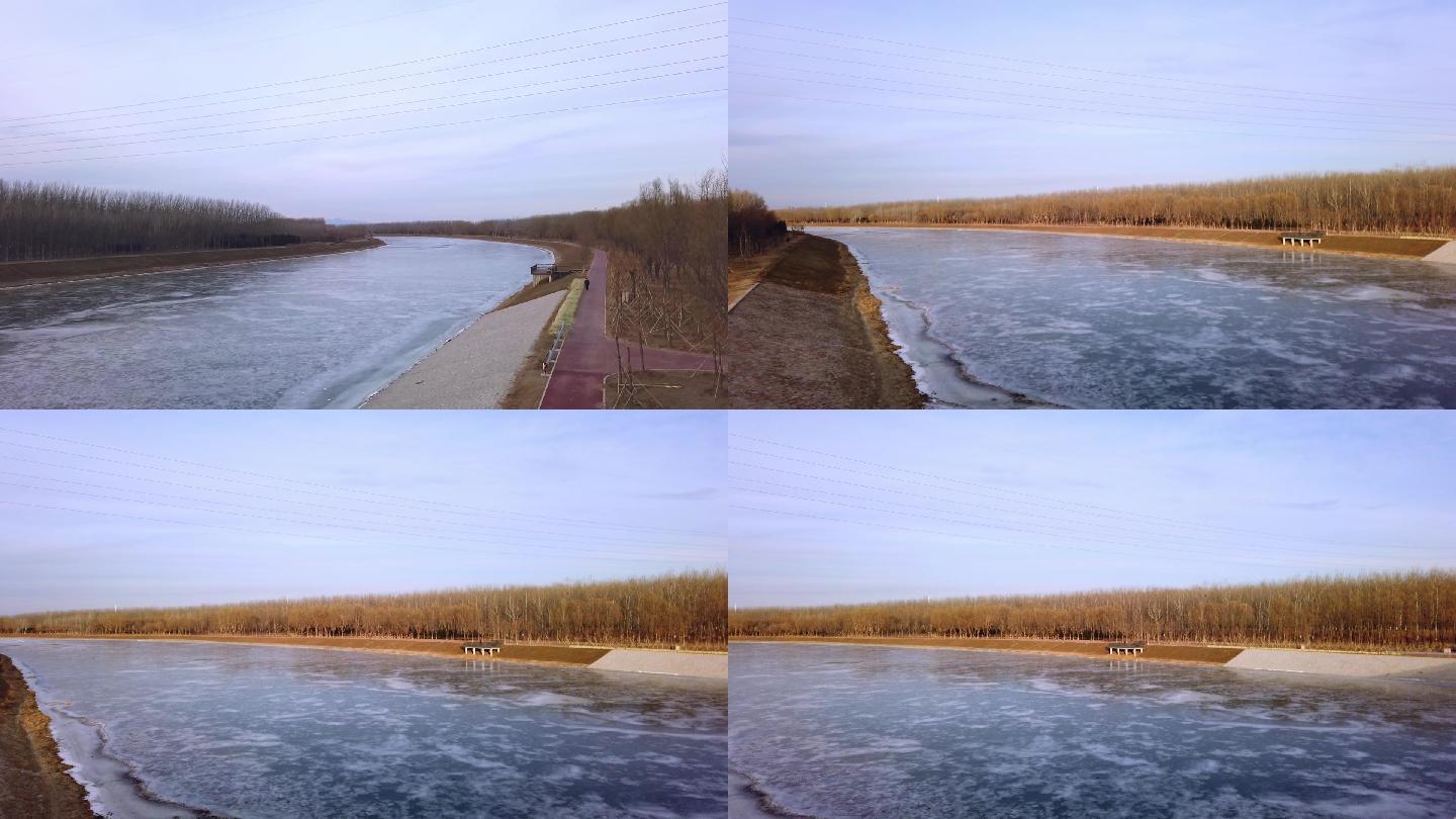 北京 温榆河 冰河 冰 冬季 寒冷 水