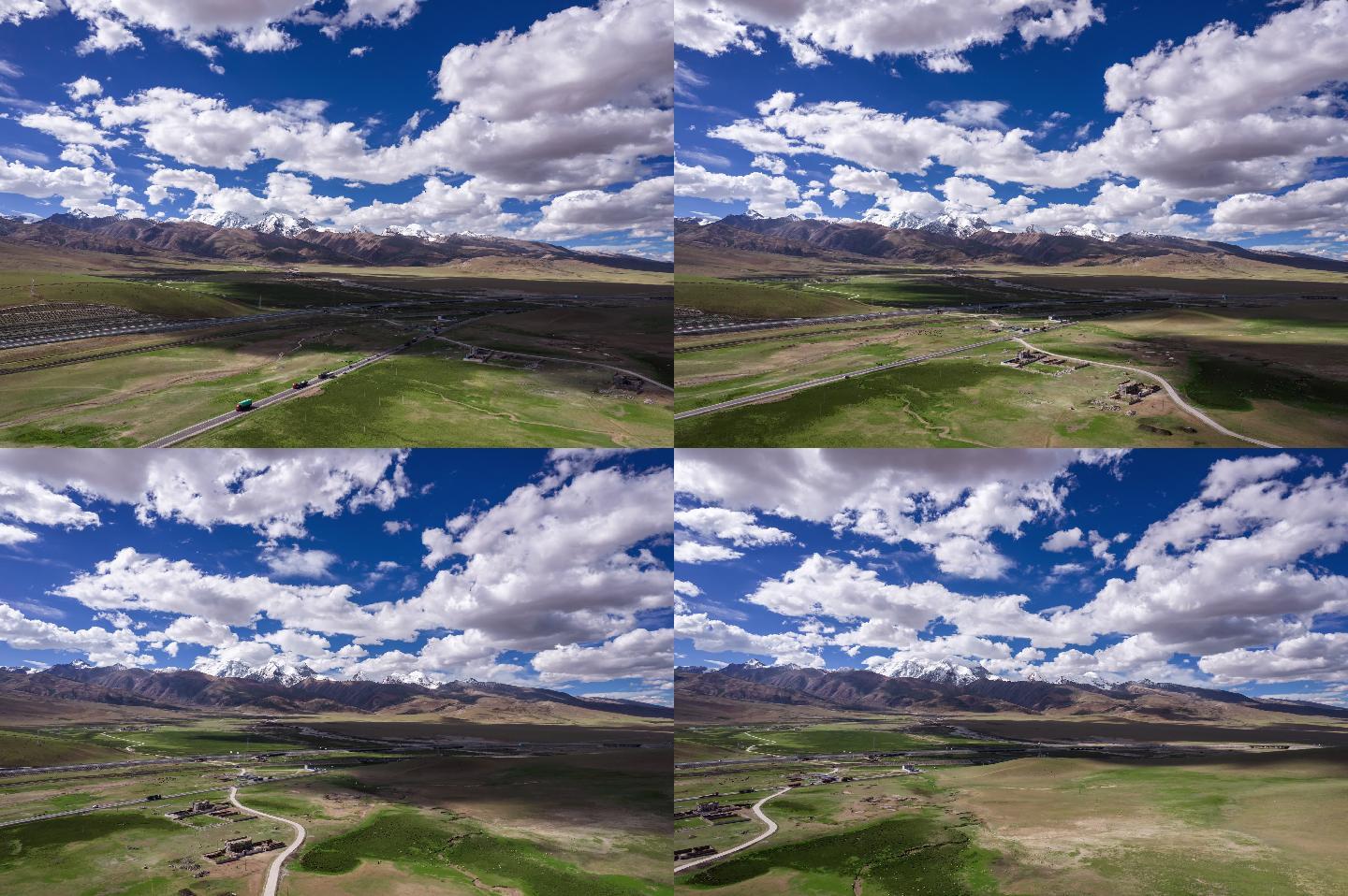航拍西藏川西雪山草原风光雪山延时摄影