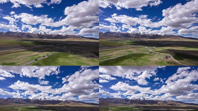 航拍西藏川西雪山草原风光雪山延时摄影