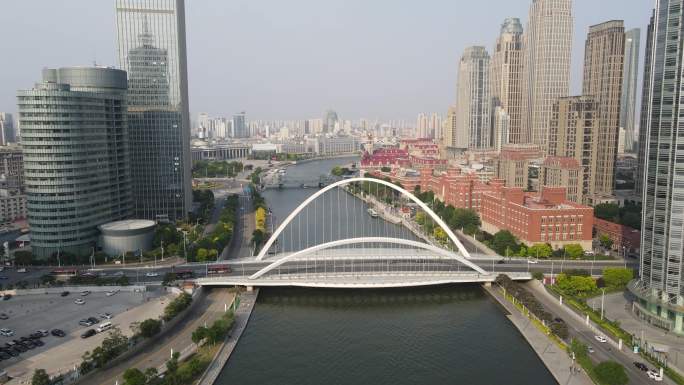 航拍天津海河上的桥-大沽桥