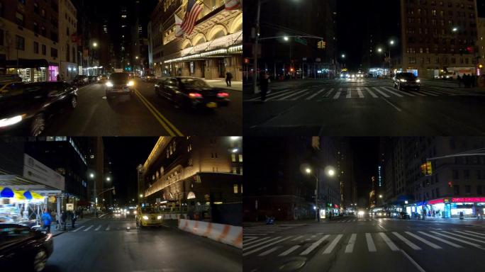 汽车视角下的夜晚城市街道景观