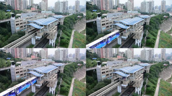 重庆单轨轨道交通车站列车实拍素材