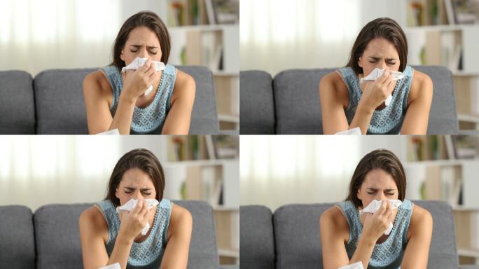 感冒的女人感冒办公新冠病毒传染病毒