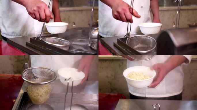 小吃店酒店餐饮店厨师高清煮米线面条视频