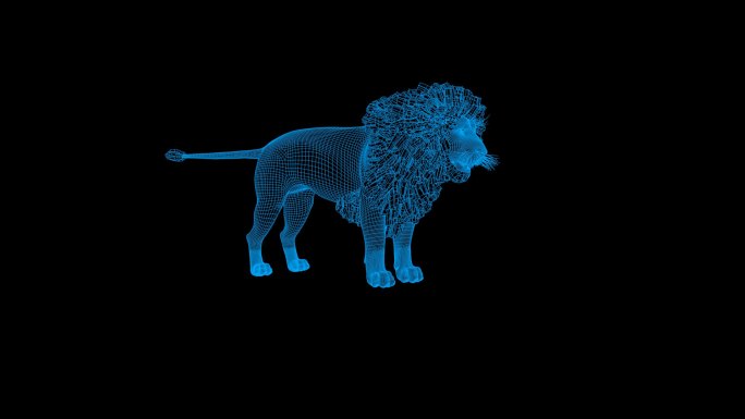 蓝色全息科技线框狮子视频素材旋转带通道