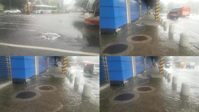 城市大雨排水内涝实拍素材