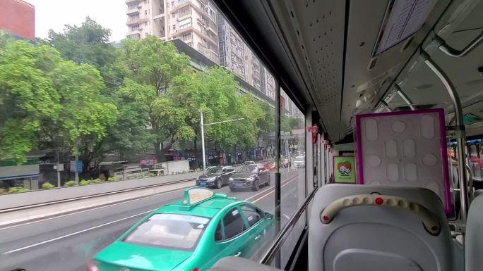 广州无轨电车车窗道路解放路建筑风景实拍