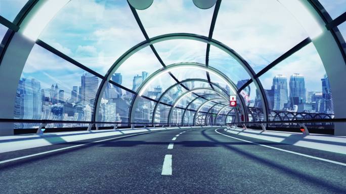 未来隧道。科幻空间智慧城市科技城市