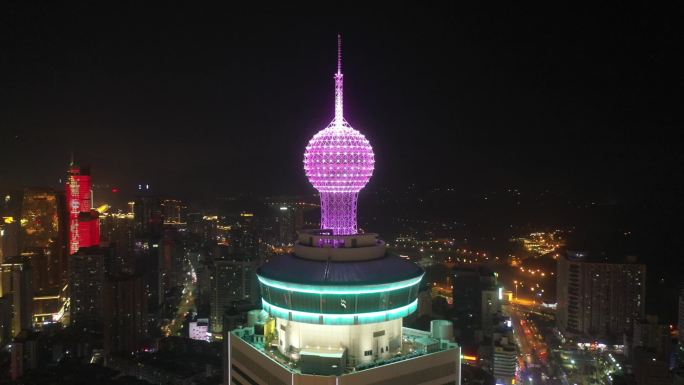 深圳罗湖夜景灯光秀 彭年酒店五彩球 远景