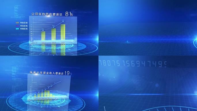 科技感3d柱状图营收利润数据统计图表模板