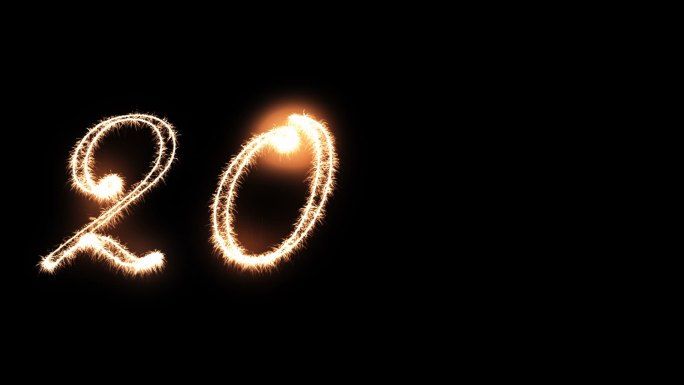2020年新年用节日火花在黑色背景上书写