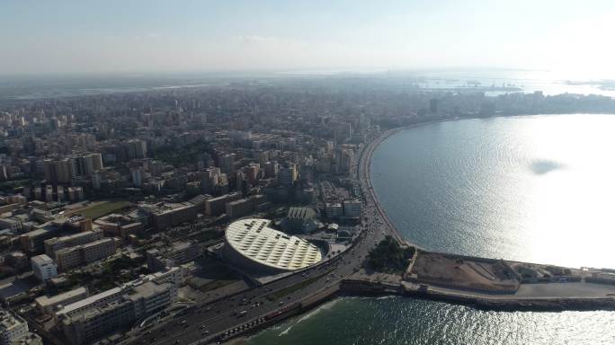 埃及亚历山大市海滨鸟瞰