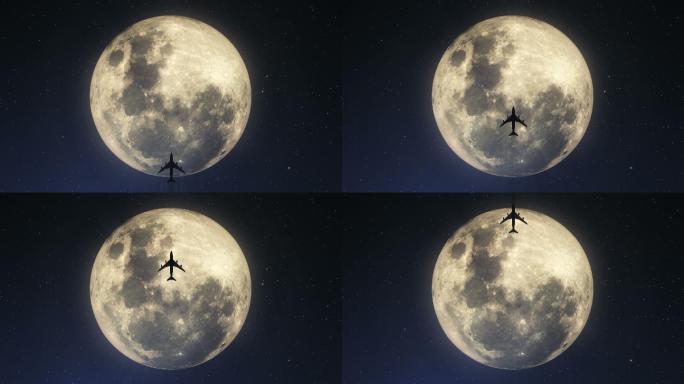 飞越超级月球的飞机轮廓