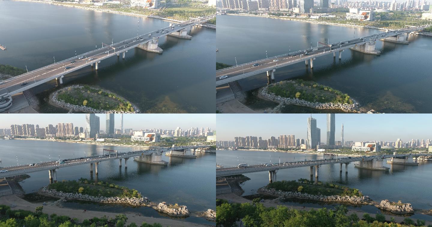 4K航拍天津海河开启桥