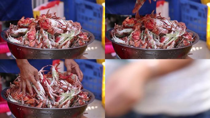 厨师正在摆盘处理海蟹大闸蟹 海鲜