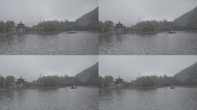 鹅嫚沟官鹅沟湖心船绿水小雨灰片4K