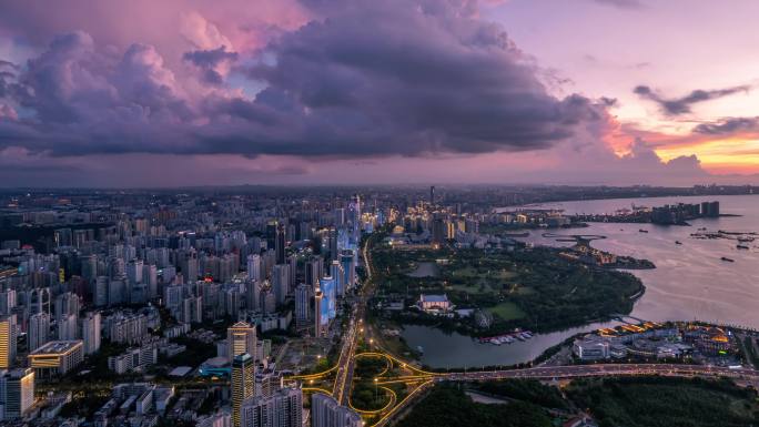 海南海口城市黄昏延时