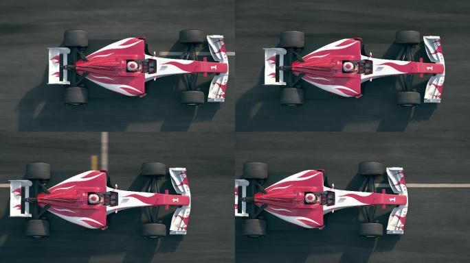 驾驶过终点线的单座赛车俯视图