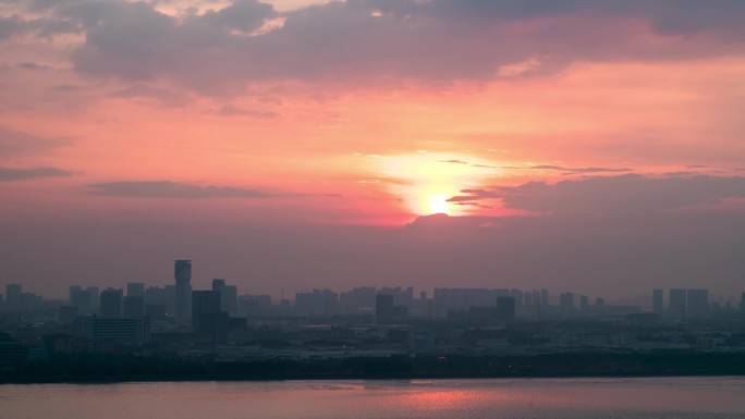 4K 延时摄影 钱塘江上日出 杭州风光