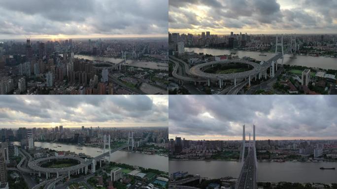 4k-上海南浦大桥日出空镜航拍