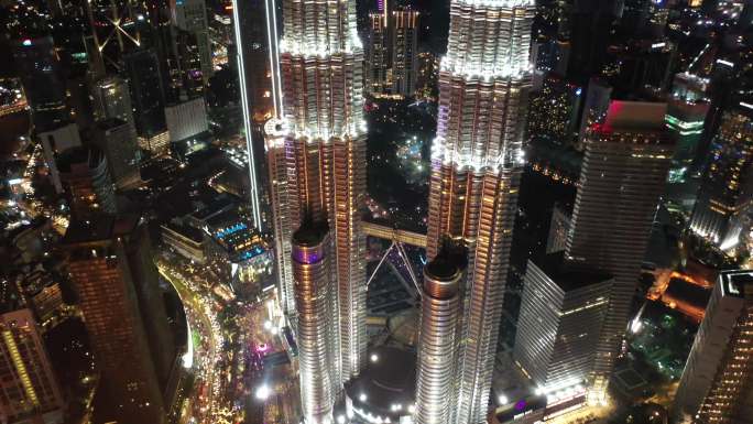 航拍世界最高双塔楼马来西亚吉隆坡石油双塔