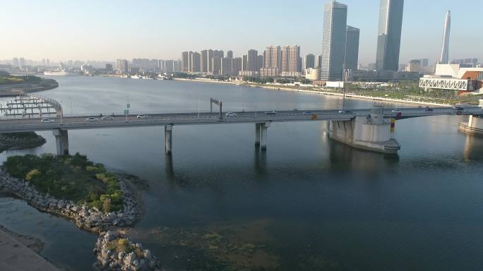 天津滨海新区海河开启桥航拍