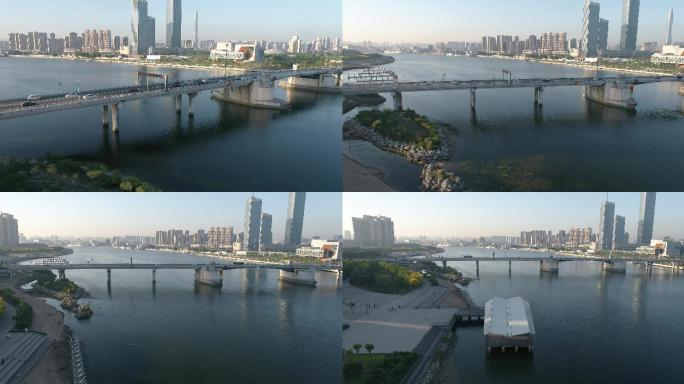 天津滨海新区海河开启桥航拍