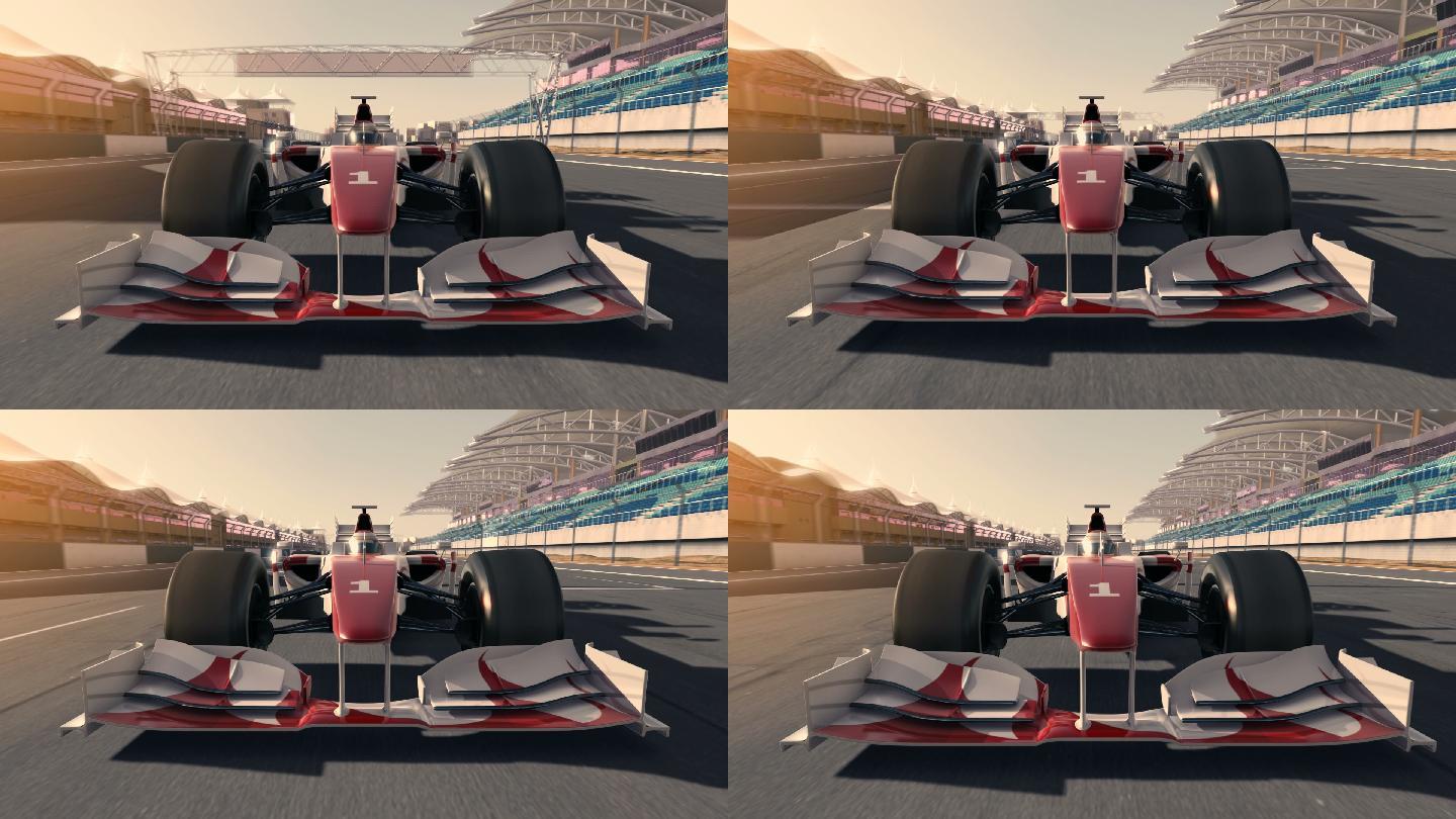 单座赛车赛车沿跑道加速3d动画