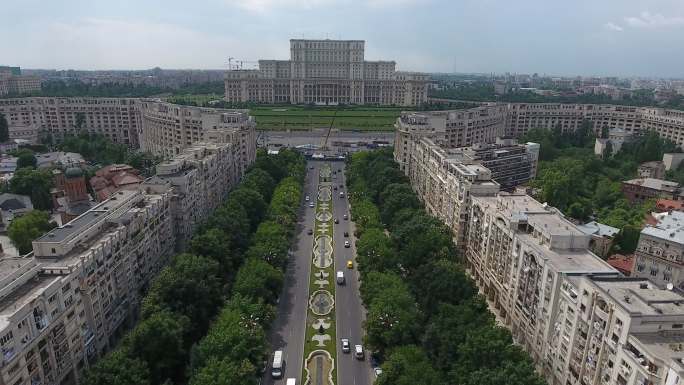 罗马尼亚议会宫繁华建筑群大气全景空镜
