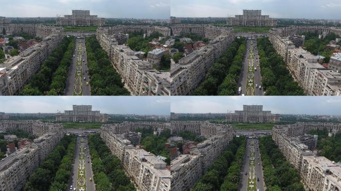 罗马尼亚议会宫繁华建筑群大气全景空镜