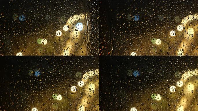 4K窗外下雨雨水落在玻璃上