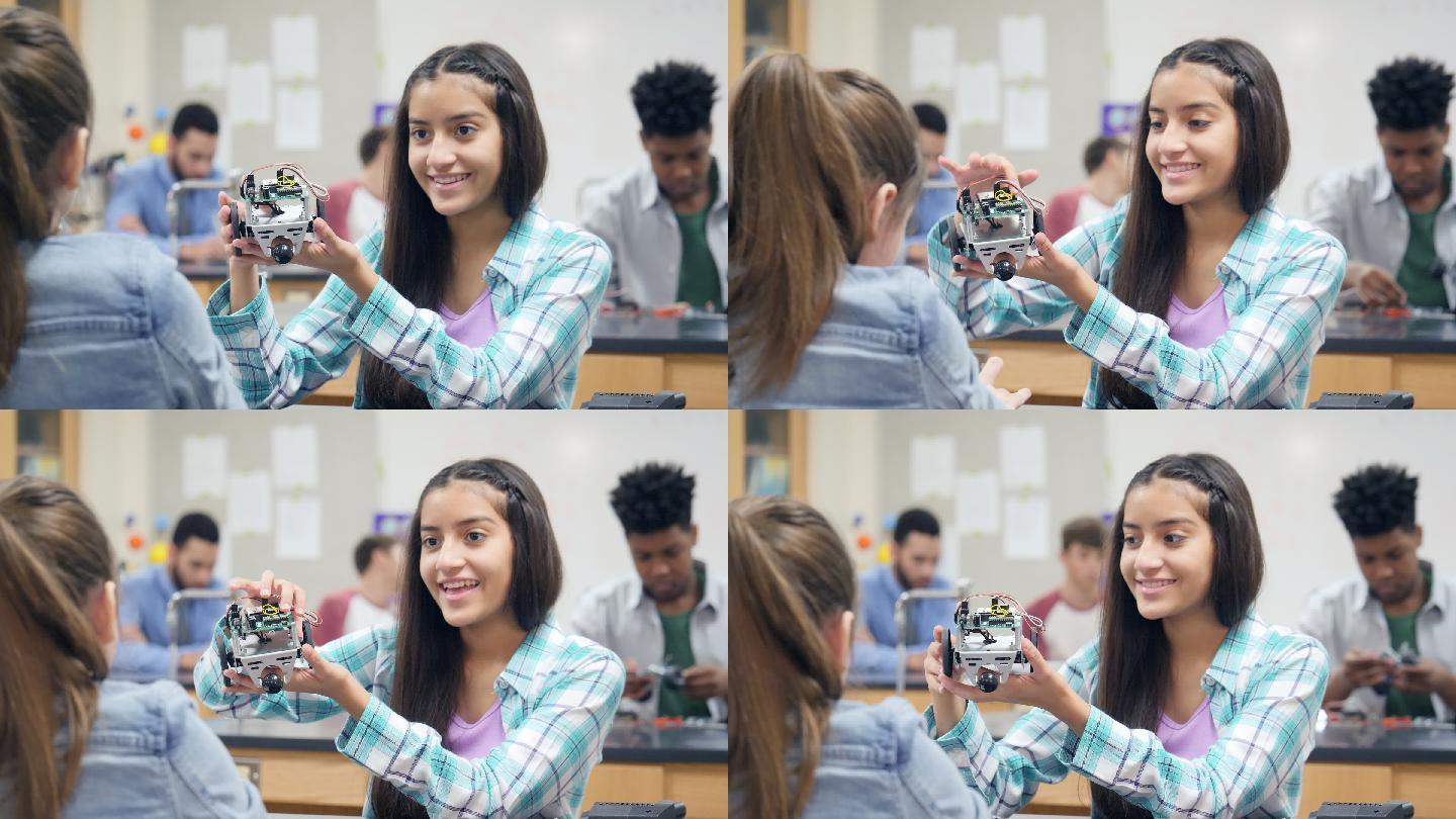 女高中生炫耀她制作的机器人