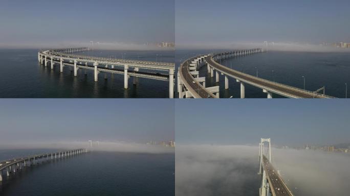 4k-大连星海湾大桥平流雾航拍