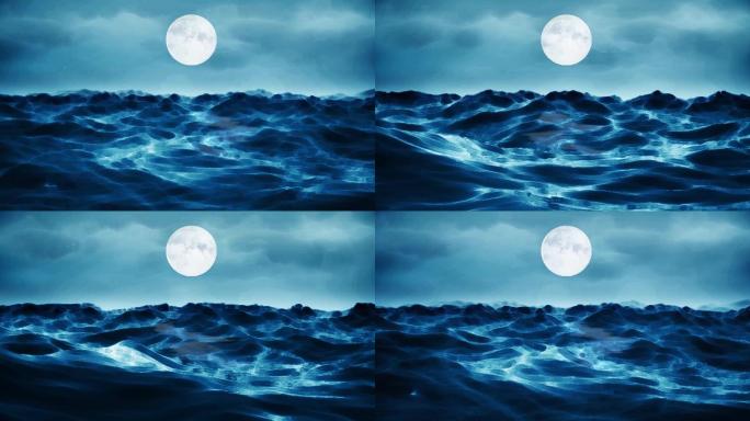 抽象艺术月夜海浪1