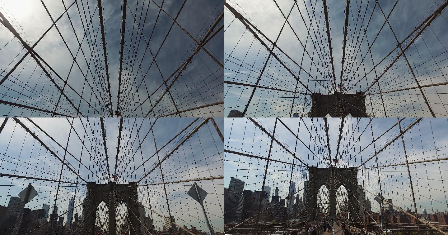 布鲁克林大桥编制网密密麻麻绳索桥路面