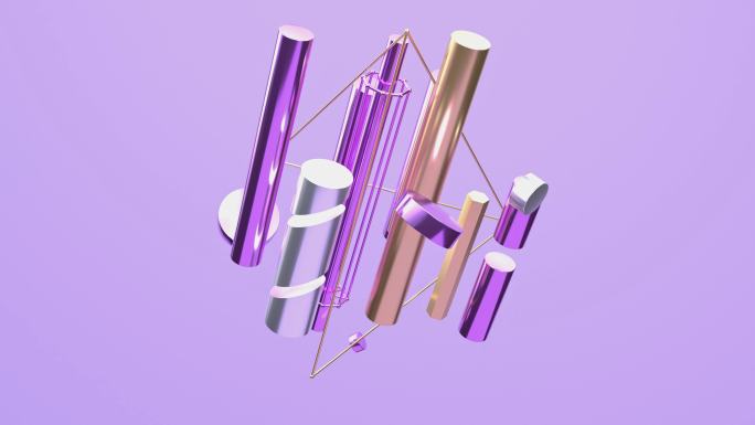 金银紫色光泽金属形状悬浮旋转抽象运动