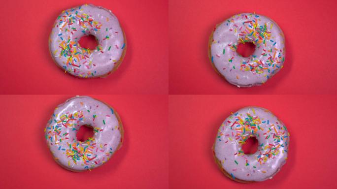 明亮多彩的甜甜圈展示4K美食