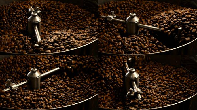 研磨机中的咖啡豆。