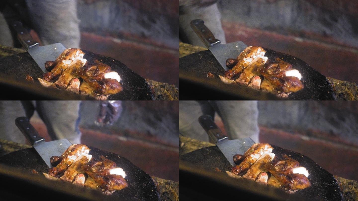 烤肉架上准备的鸡脯