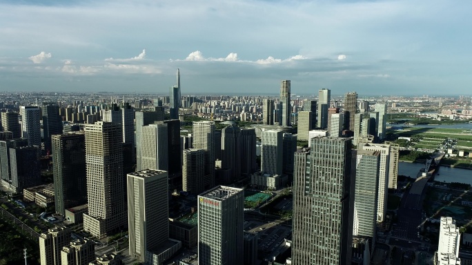 航拍4K天津市滨海新区自贸区写字楼群风景