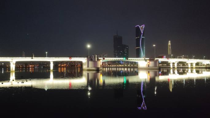 天津市滨海新区海河开启桥夜晚灯光