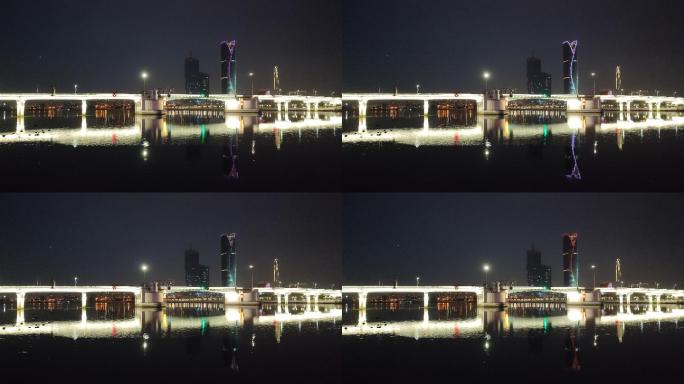 天津市滨海新区海河开启桥夜晚灯光
